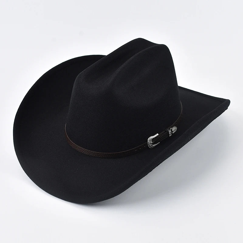Unisex Western Cowboy Hat With Leather Vintage
