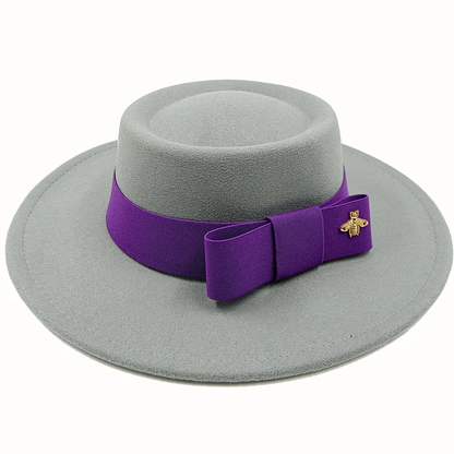 Bow Tie Fedora Hat Winter Round Bumpy Surface Flat Top