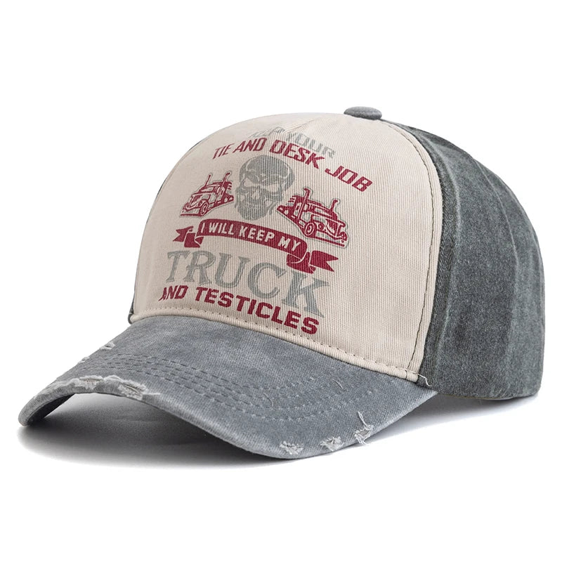 Unisex Washed Cotton Cap Skull Print Distressed Baseball Cap Men Women