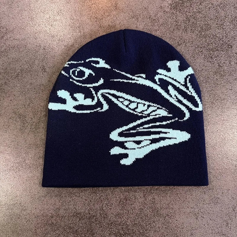 Tree Frog Print Beanie Men Women, Stretchy Knit Skull Cap