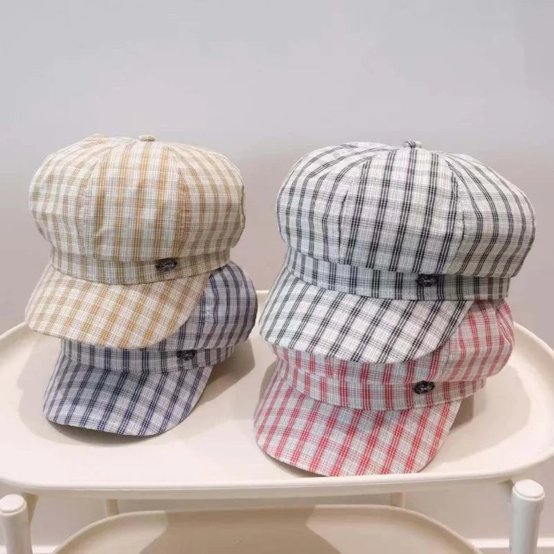 2026 New Vintage Plaid Octagonal Beret Hat Women