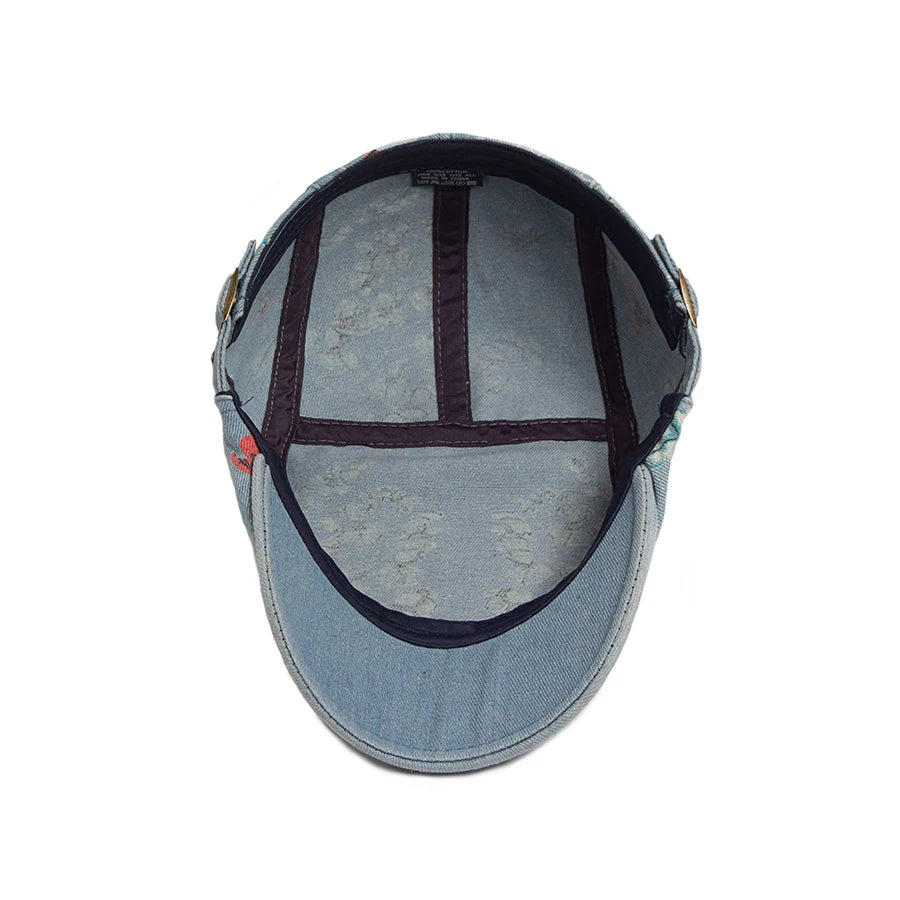 New Vintage Print Denim Beret Women Men Cotton Newsboy Cap Casual Visor Fashion Flat Hat