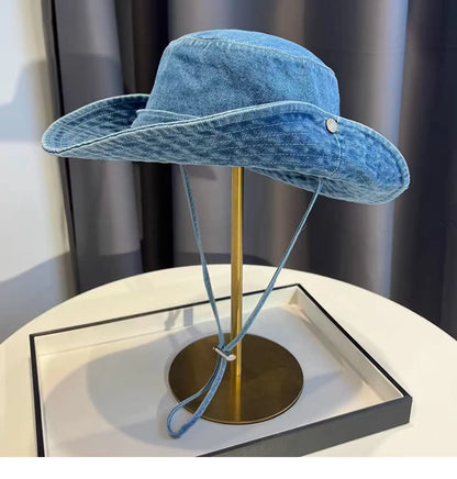 Vintage Washed Denim Bucket Hat Unisex Summer Sun Hat