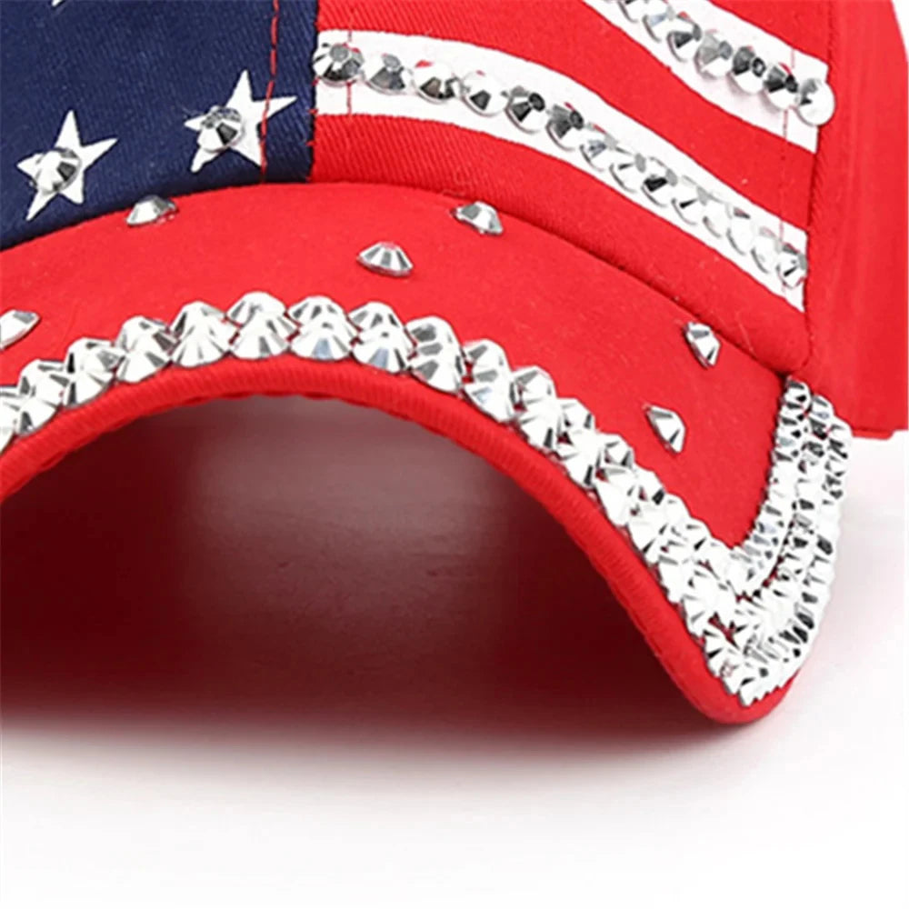 Men Women Baseball Cap USA Flag Diamond Rivet Brand Snapback Unisex