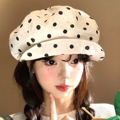 Japanese Polka Dot Soft Brim Beret Women's