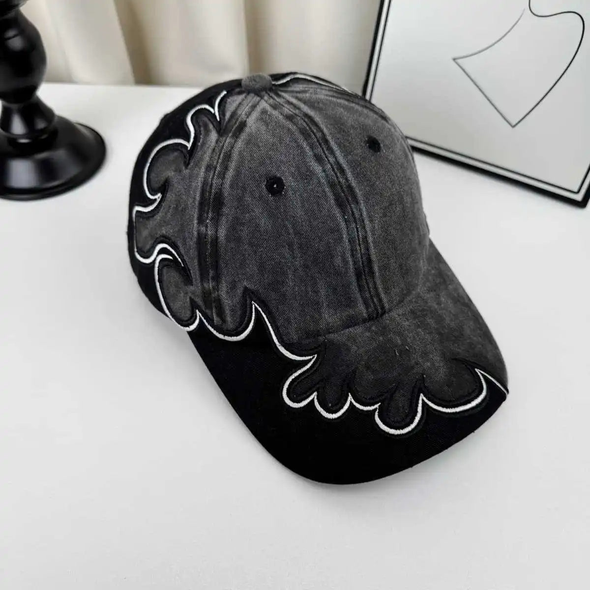 Vintage Washed Embroidery Baseball Cap Wide Brim