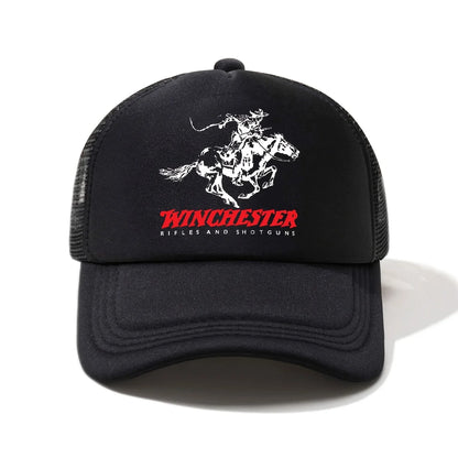 Winchester Printed Half Mesh Baseball Cap Unisex Vintage Style Outdoor Sun Hat