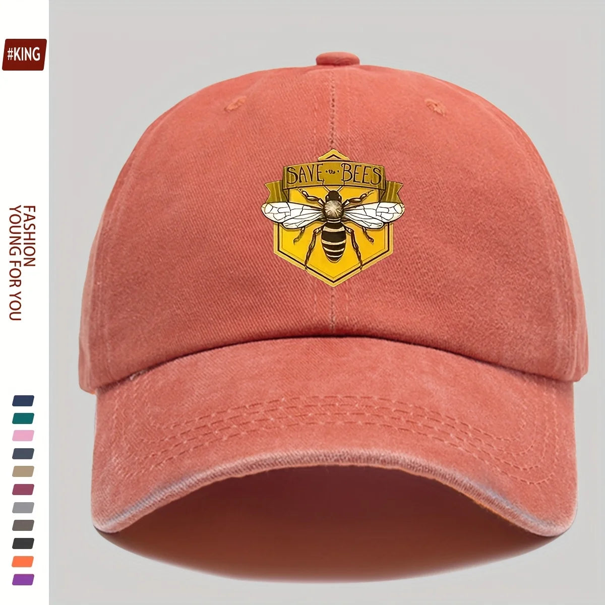 Retro Bee Patterned Printed Baseball Cap