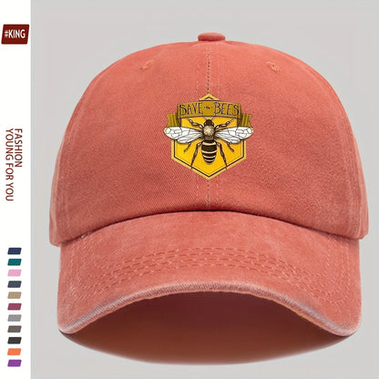 Retro Bee Patterned Printed Baseball Cap