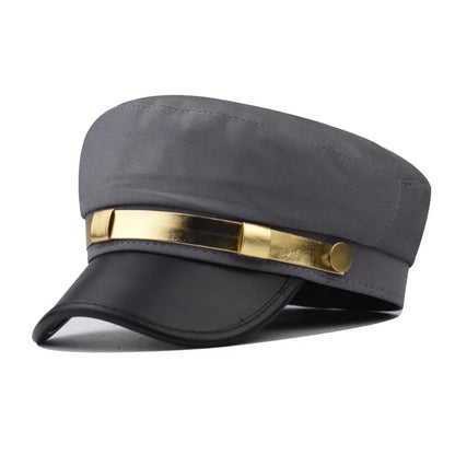 Leather Gold Edged Flat Top Hat For Men And Women, Beret Hat