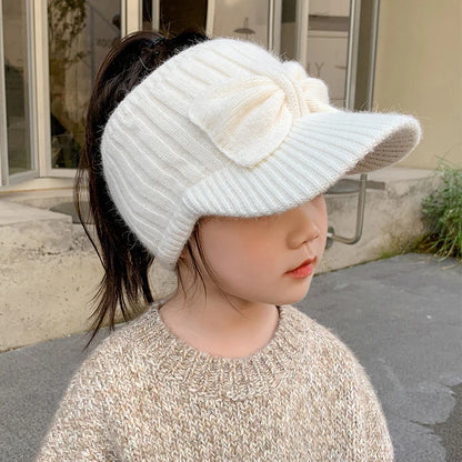Empty Top Ear Protection Woolen Hat Baby Girl Bow Knitted Duckbill Hats