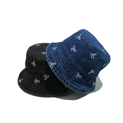 Popular Summer Embroidery Butterfly Washed Denim Bucket Hat