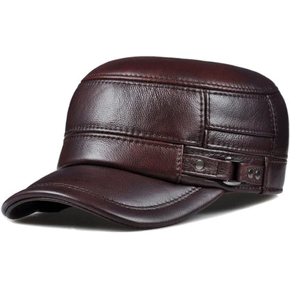 Winter Genuine Leather Cap Men's Flat Caps Military Hat