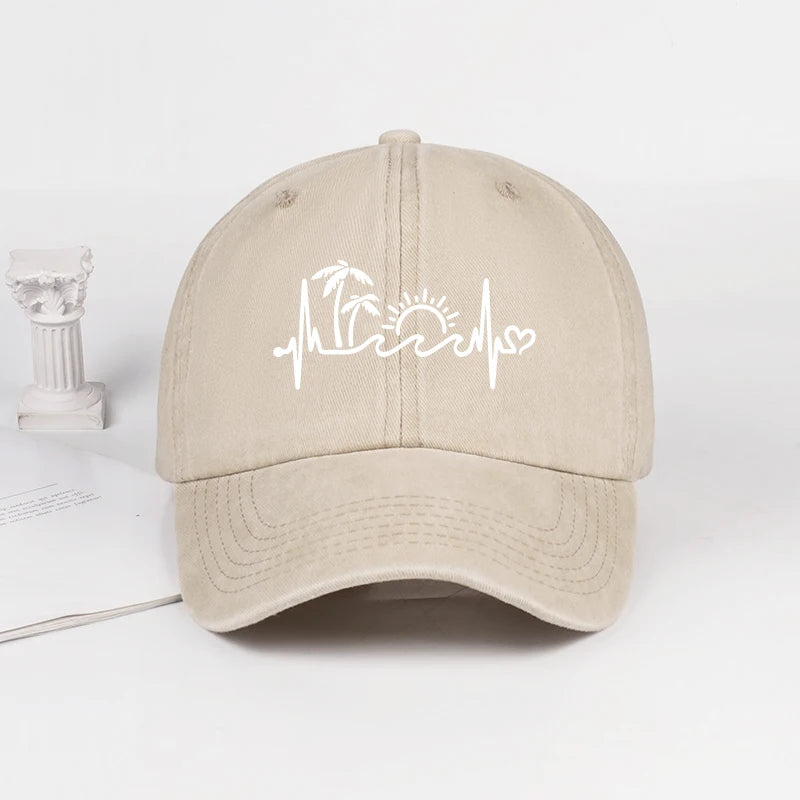 Vintage Washed Palm Tree Sunset Graphic Baseball Cap Adjustable Casual Hat For Daily Travel Beach