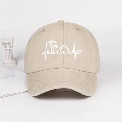 Vintage Washed Palm Tree Sunset Graphic Baseball Cap Adjustable Casual Hat For Daily Travel Beach
