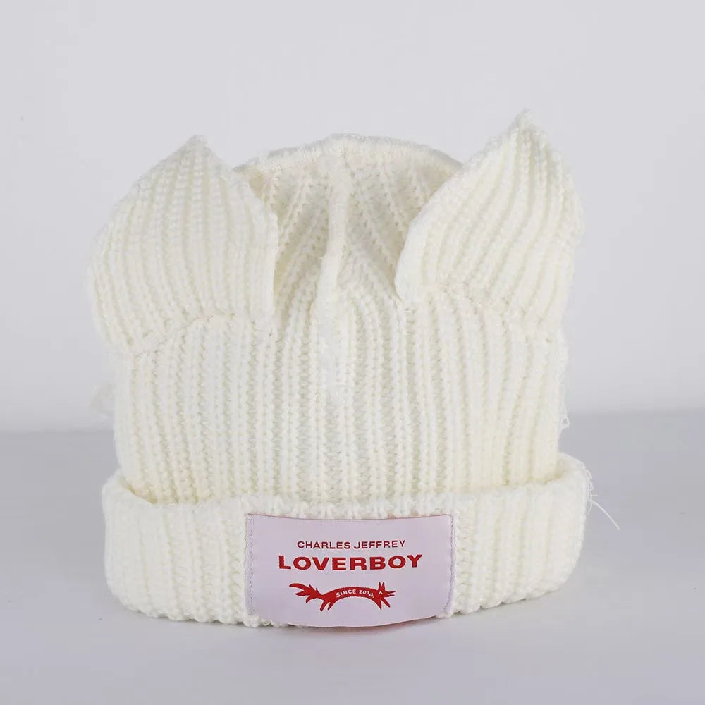 Winter Skullies Hat Unisex Cat Ear Hat Warm Crochet Knitted Hat