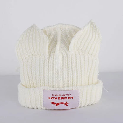 Winter Skullies Hat Unisex Cat Ear Hat Warm Crochet Knitted Hat