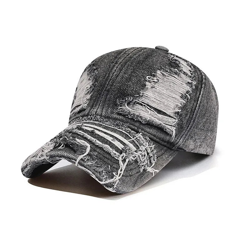 Distressed Denim Baseball Cap Ripped Vintage Dad Hat Unisex Adjustable