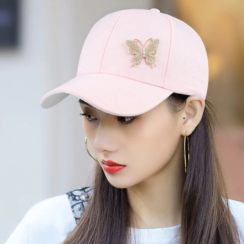 Ladies Summer New Versatile Cap Rhinestone Butterfly