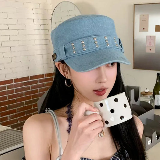 2026 Spring/Summer Niche Y2k Style Rivet Decoration Equestrian Hat
