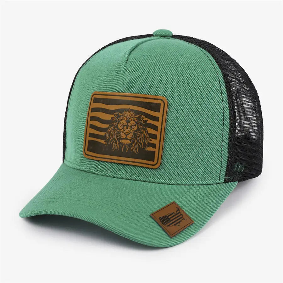 New Leather Label Lion Mesh Cap Men's Trucker Hat