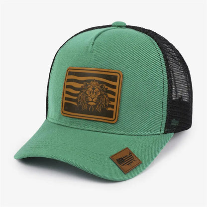 New Leather Label Lion Mesh Cap Men's Trucker Hat