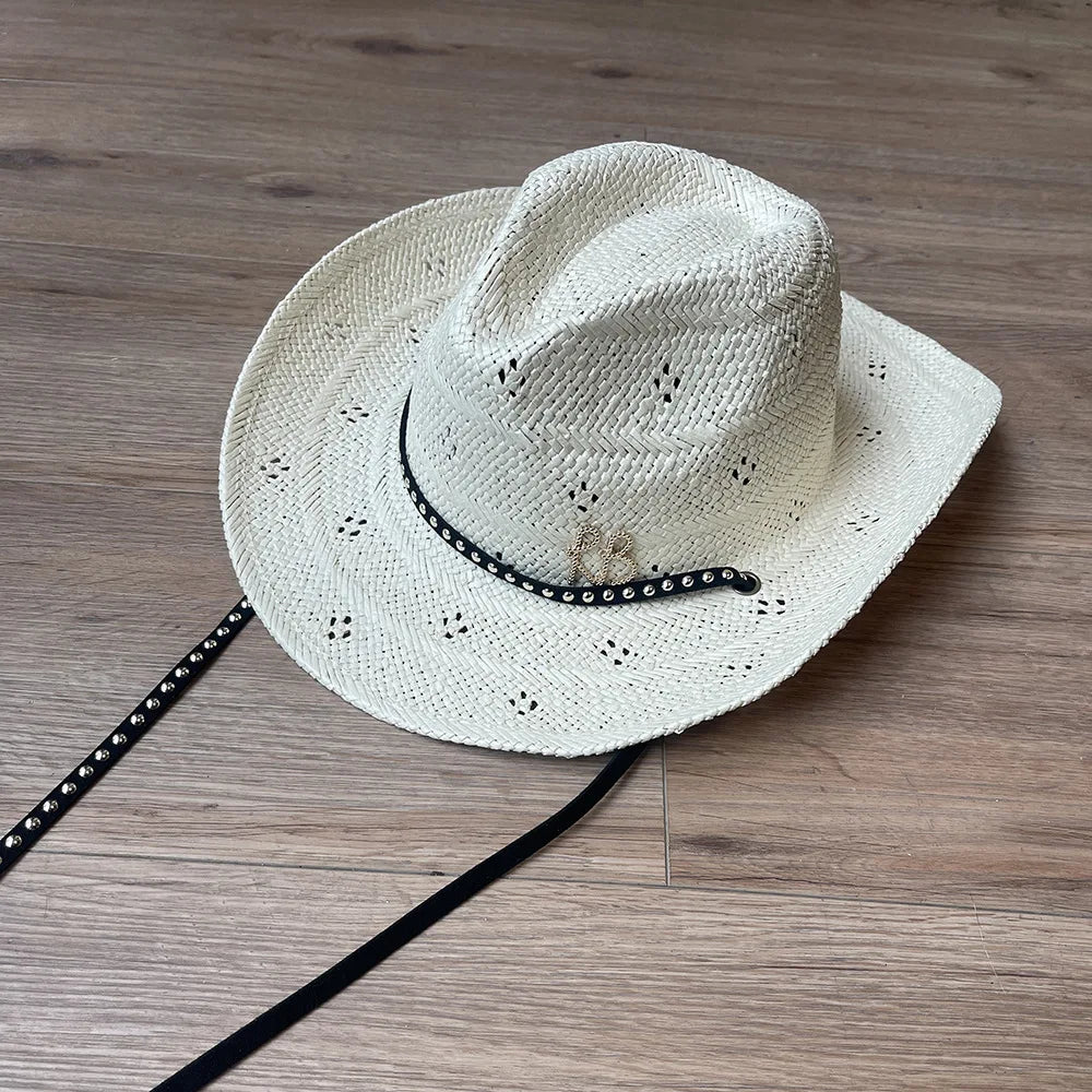 2026 New Cowboy Straw Hat, Wide Brim Western Sun Cap