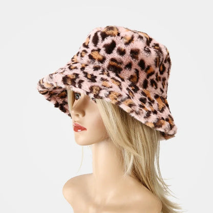 Winter Bucket Hat Women's Fashion Leopard Panama Warm Bucket Hats