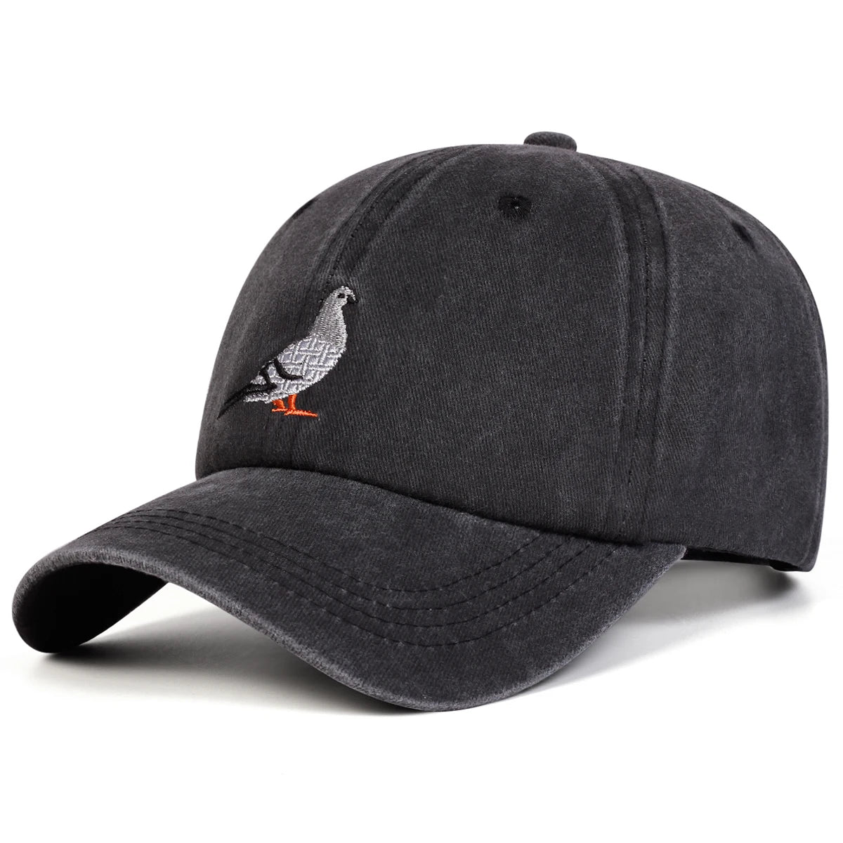 Unisex Pigeon Embroidery Washed Denim Baseball Caps