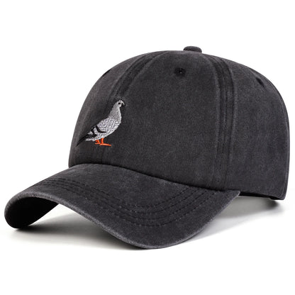 Unisex Pigeon Embroidery Washed Denim Baseball Caps