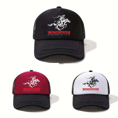 Winchester Printed Half Mesh Baseball Cap Unisex Vintage Style Outdoor Sun Hat