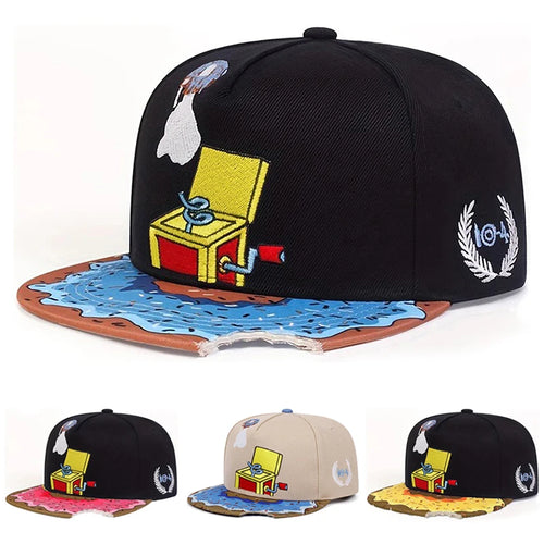Cartoon Creative Baseball Hat Doughnut Record Machine Embroidered HipHop
