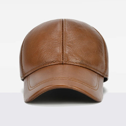 Men's Genuine Cowhide Leather Baseball Cap For Fall Winter Outdoor Sports Hat Men