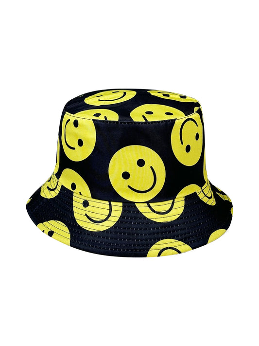 Smiley Face Expression Fisherman Hat, Reversible Sun Hat, Foldable Stylish Bucket Hat