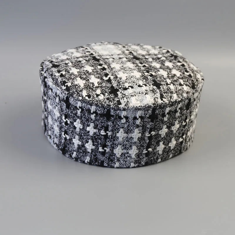 Elegant  Evening Party Beret Black White Striped Cap