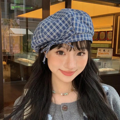 Hot Sale Retro Contrasting Color Plaid Berets For Women