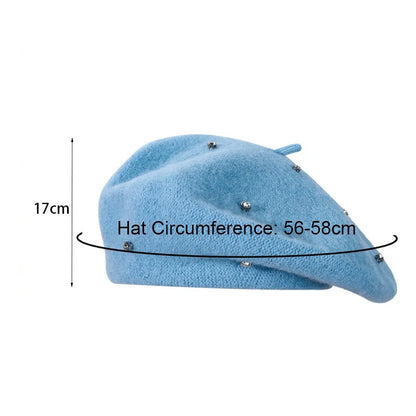 Rhinestone Women Beret Hat Autumn Winter Vintage French Artist Cap