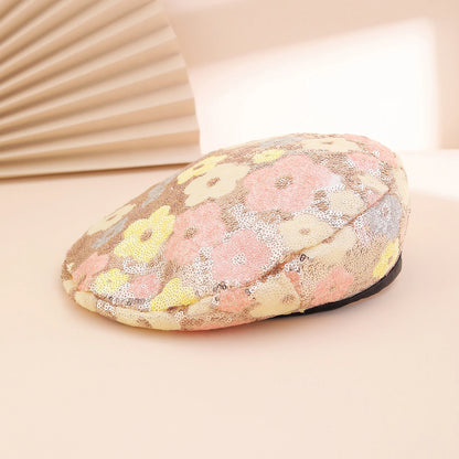 The Colorful Sequined Flowers The Elegant And Artistic Style Of The Beret