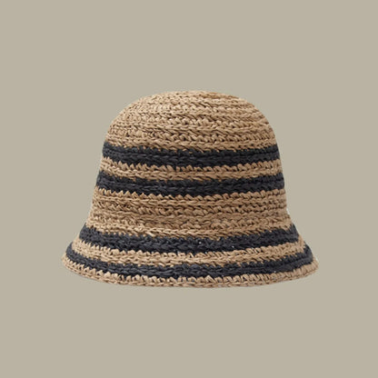 Woven Straw Hat Women Summer Strip Sunshade Bucket Hat