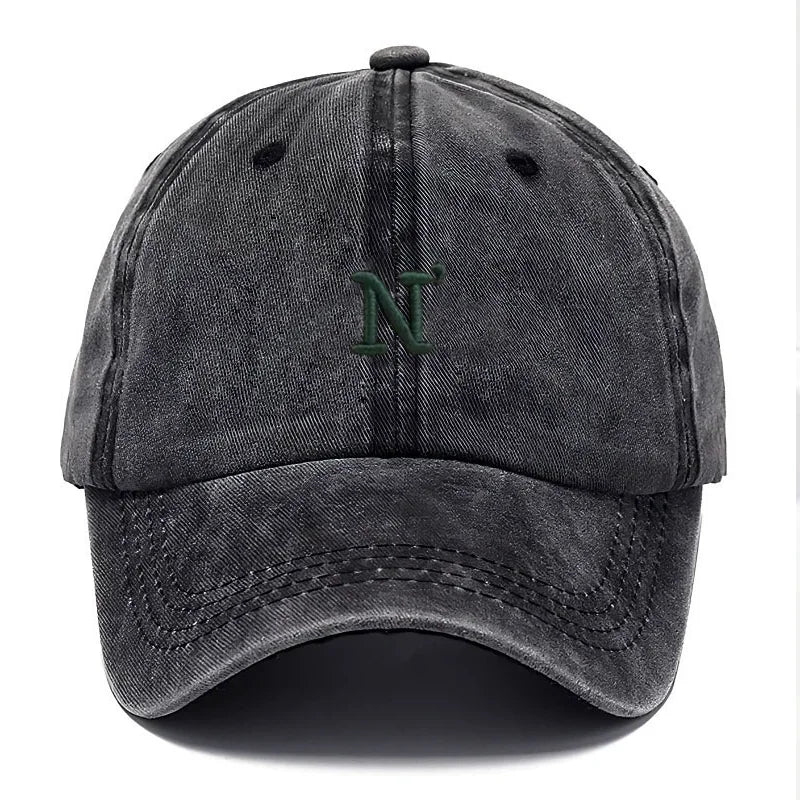 Cotton Washed Vintage Snapback Embroidered Letter N Unisex Baseball Cap