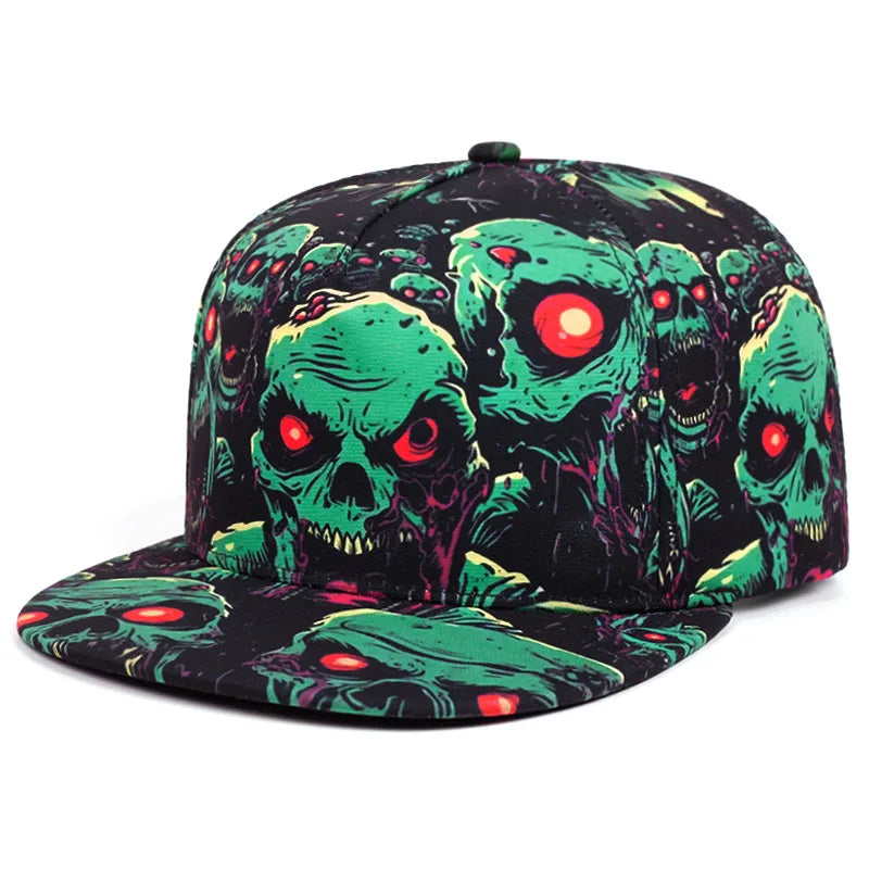 Flat brimmed Hat Printed Skeleton Street Skateboarding Hip Hop Hat