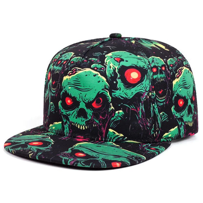 Flat brimmed Hat Printed Skeleton Street Skateboarding Hip Hop Hat
