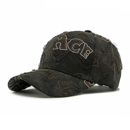Holey-Edged, Frayed, Letter-Stamped Baseball Cap