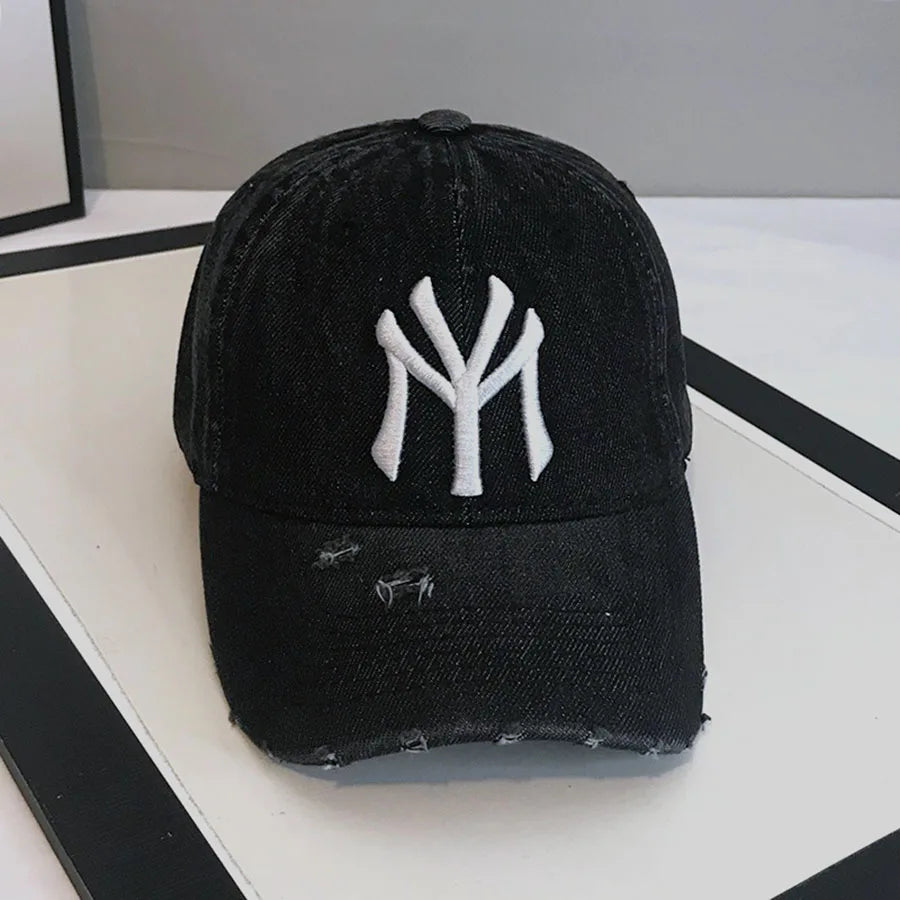2026 New Unisex Letter Embroidery Hole Denim Baseball Caps