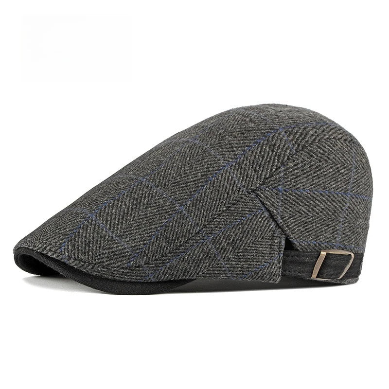 Men Vintage Herringbone Plaid Tweed Newsboy Cap