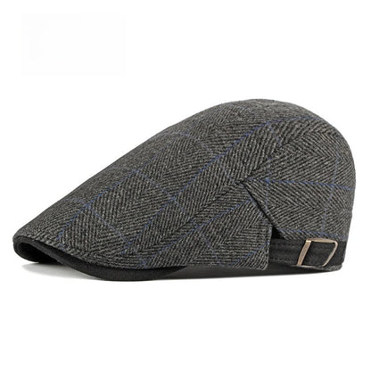 Men Vintage Herringbone Plaid Tweed Newsboy Cap