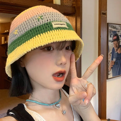 Sweet And Cute Striped Fisherman Hat For Women