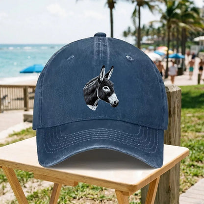 Donkey Head Pattern Vintage Washed Baseball Cap Unisex Adjustable All Season Casual Outdoor Hat