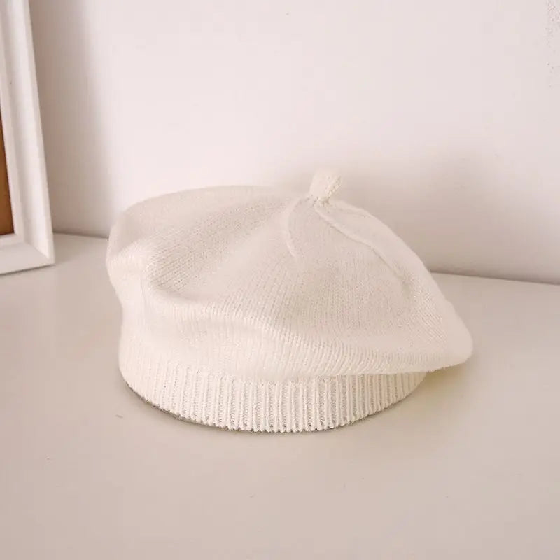 Flower Baby Beret Hat Winter Warm Knitted Beanie Cap