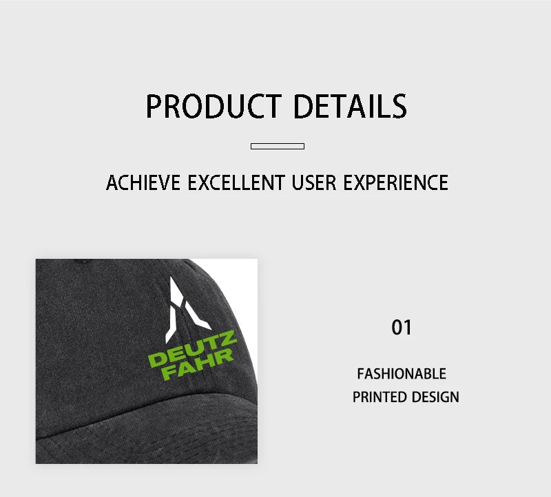 Deutz Farm Logo Printed Washed Baseball Cap Soft Comfortable Breathable Adjustable Retro Farm Style